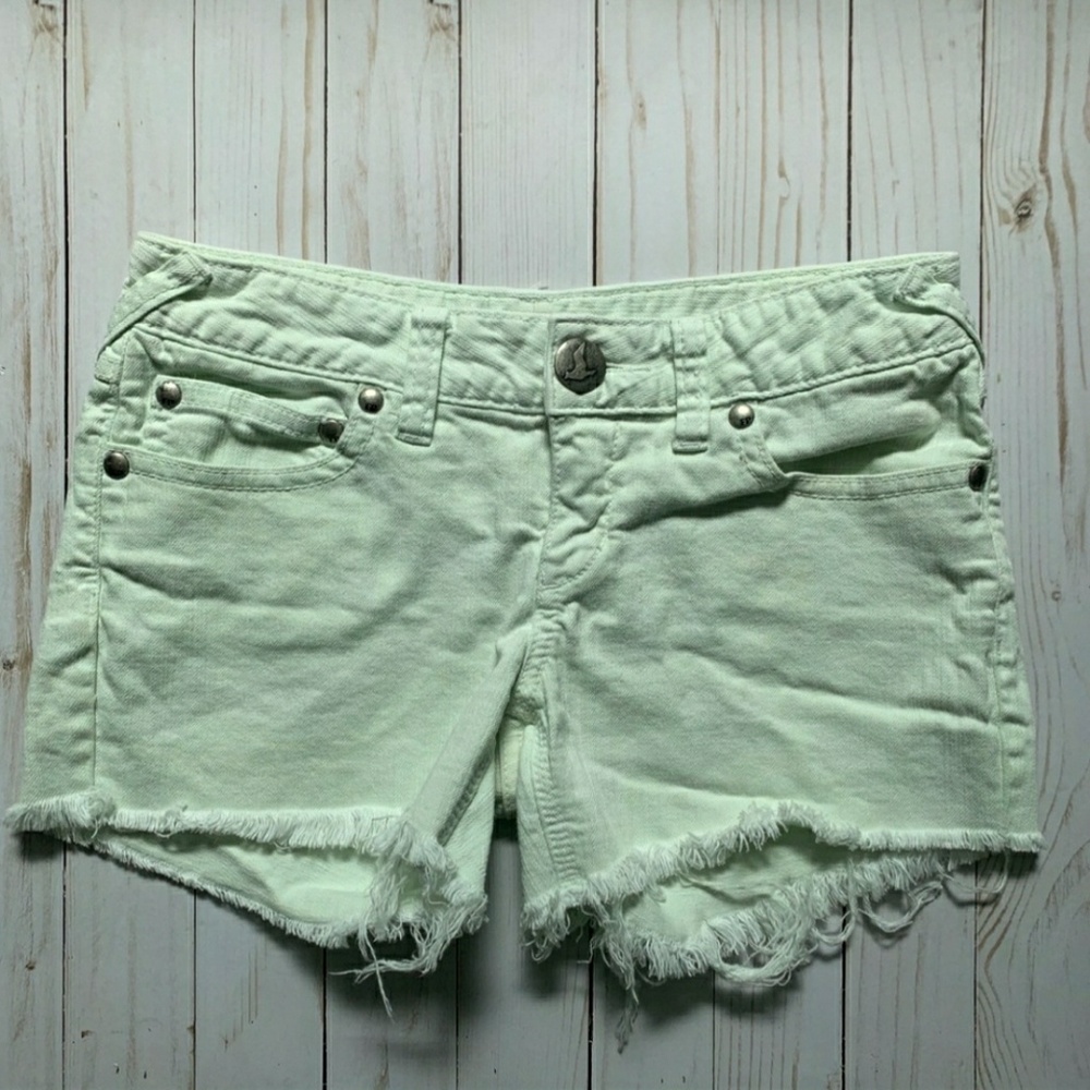 Free People mint green low rise cut off shorts